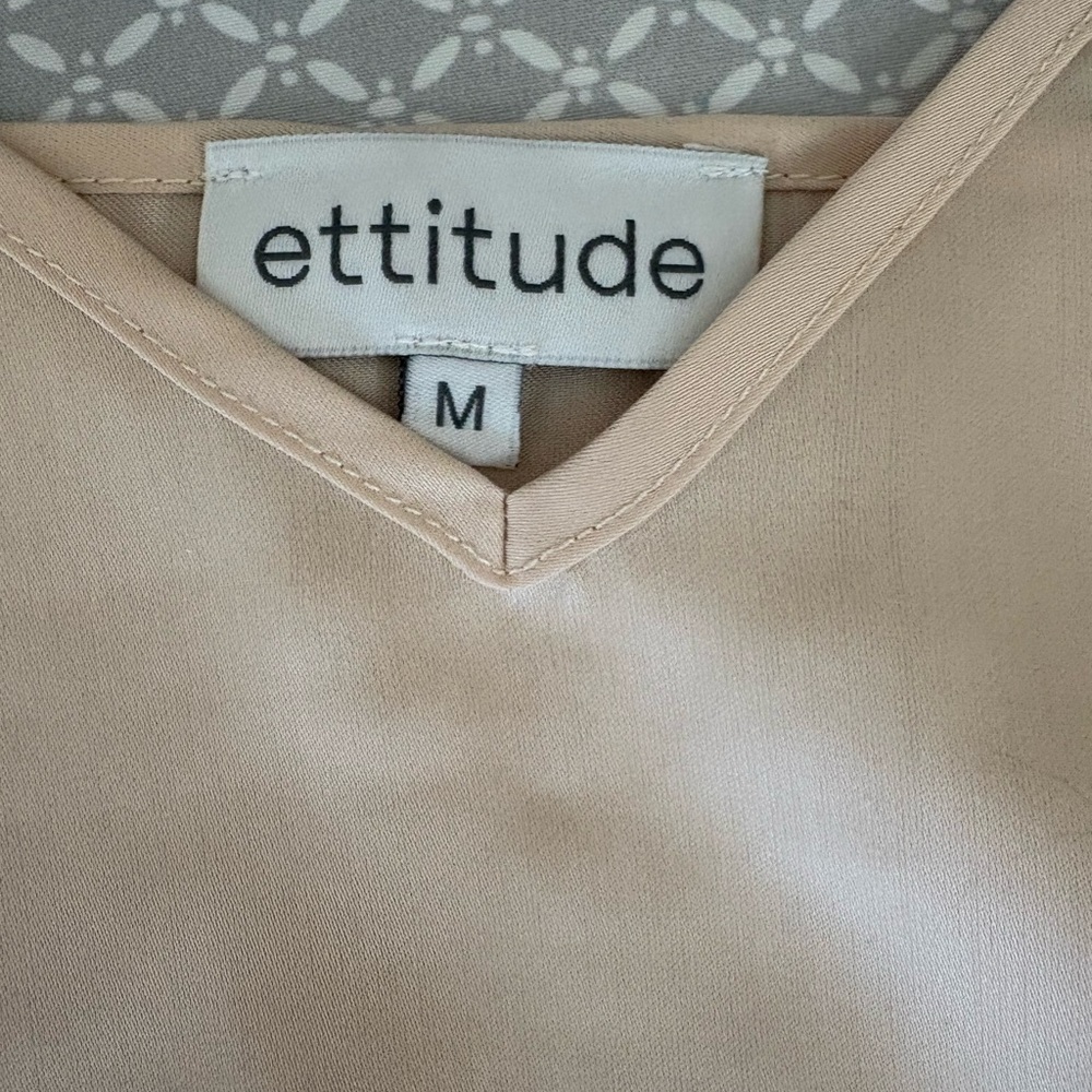 New Medium Ettitude Beige Sateen Bamboo V Neck Camisole - Picture 7 of 16